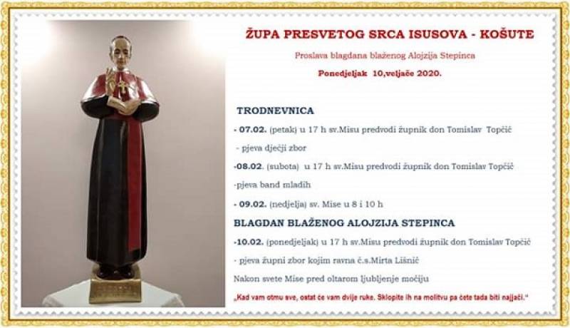 Proslava blagdana blaženog Alojzija Stepinca u Ko&scaron;utama